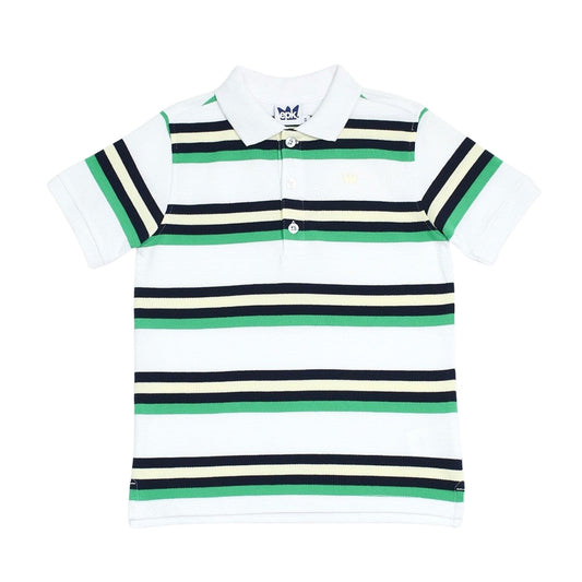 Polo Blanco Verde Y Azul A Rayas