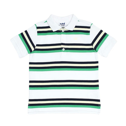 Polo Blanco Verde Y Azul A Rayas