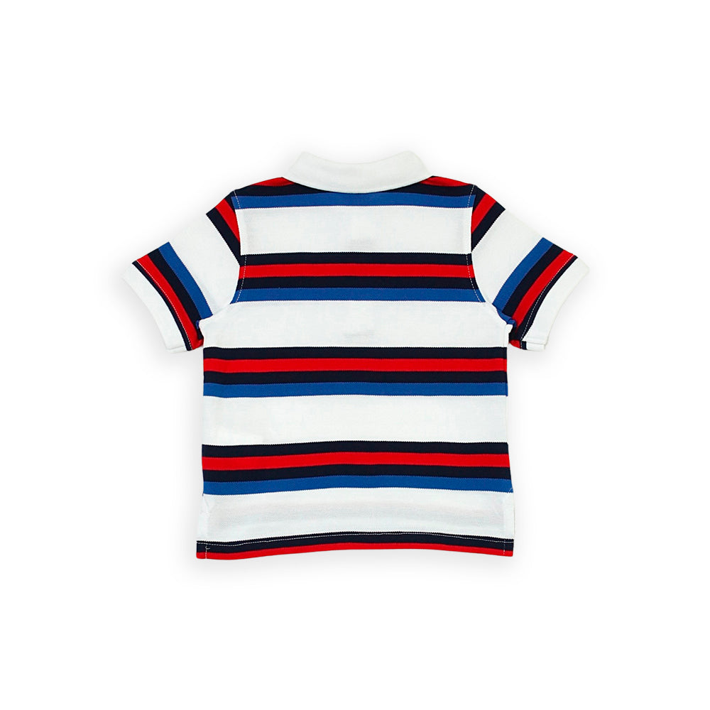 Polo Blanco Rojo Y Azul A Rayas