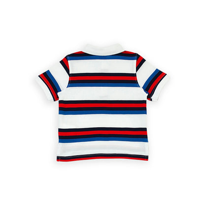 Polo Blanco Rojo Y Azul A Rayas