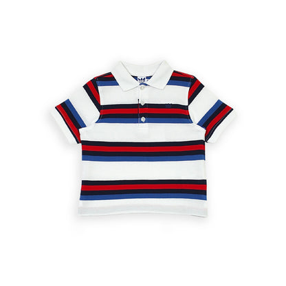 Polo Blanco Rojo Y Azul A Rayas
