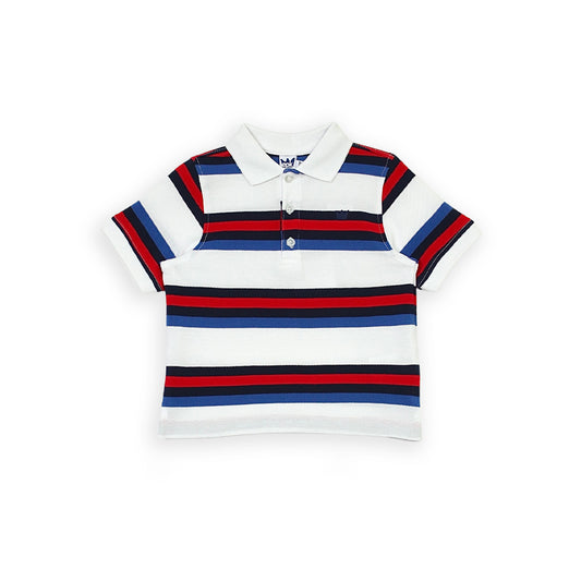 Polo Blanco Rojo Y Azul A Rayas