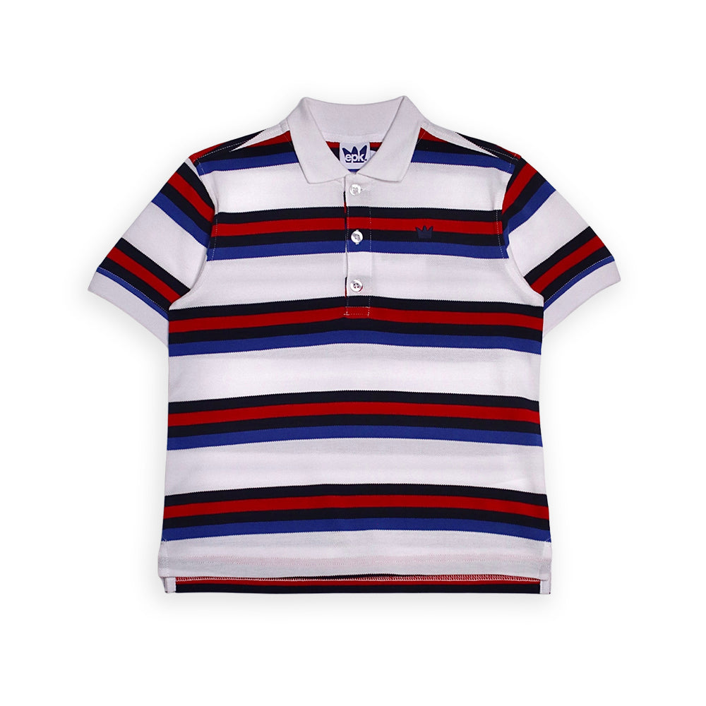 Polo Blanco Rojo Y Azul A Rayas