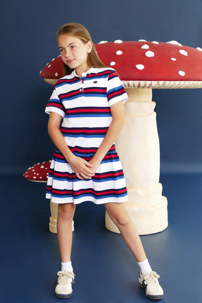 Vestido Blanco Rojo Y Azul A Rayas